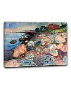 Quadro spiaggia con casa rossa di edvard munch